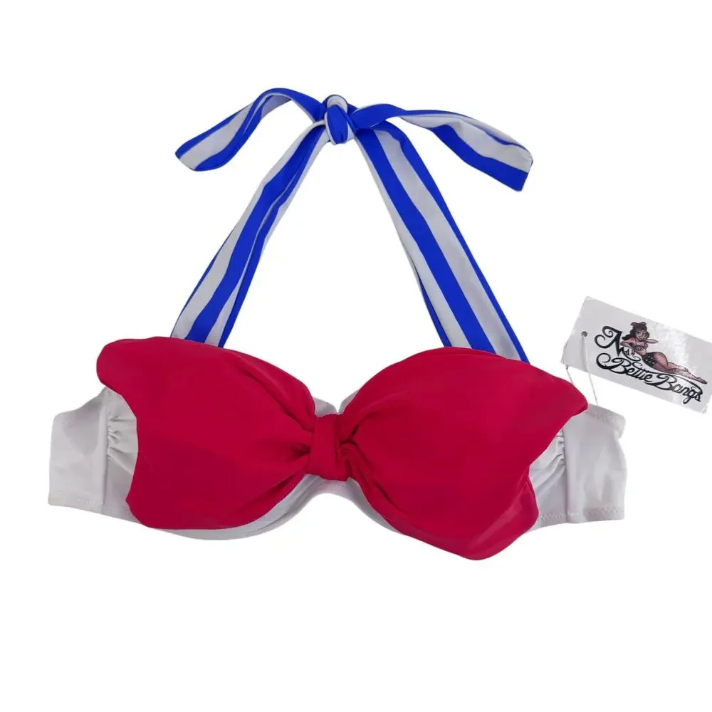Ms Bettie Bangs Sailor Bikini Top Pin Up Retro Nautical Red Blue Large summer - Picture 7 of 7